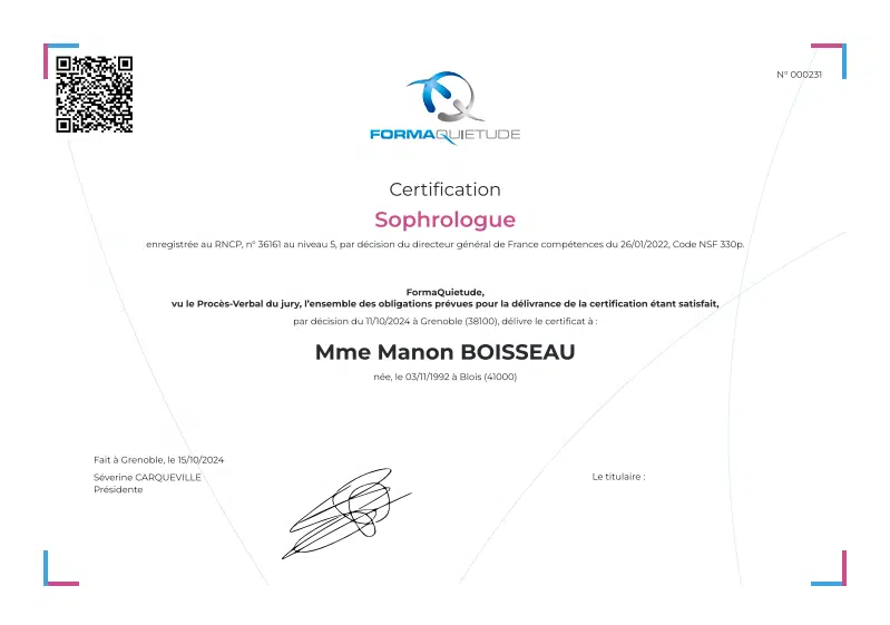 Photo numéro 1 de la galerie de Manon Boisseau : Sophrologue à Blois. Prendre RDV