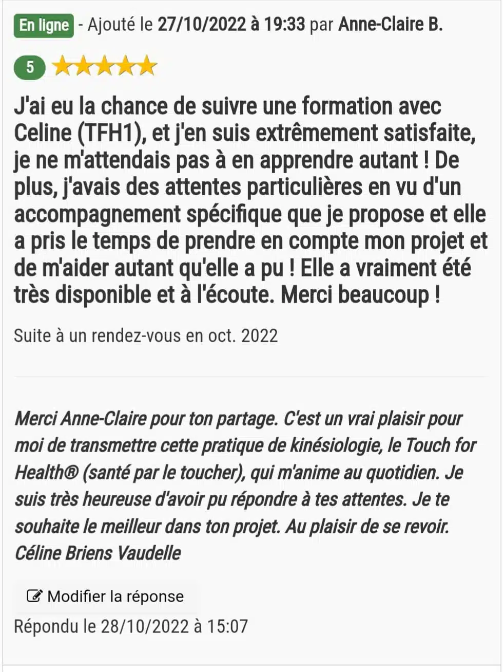 Photo numéro 12 de la galerie de Celine Briens : Kinésiologue à Semoy. Prendre RDV